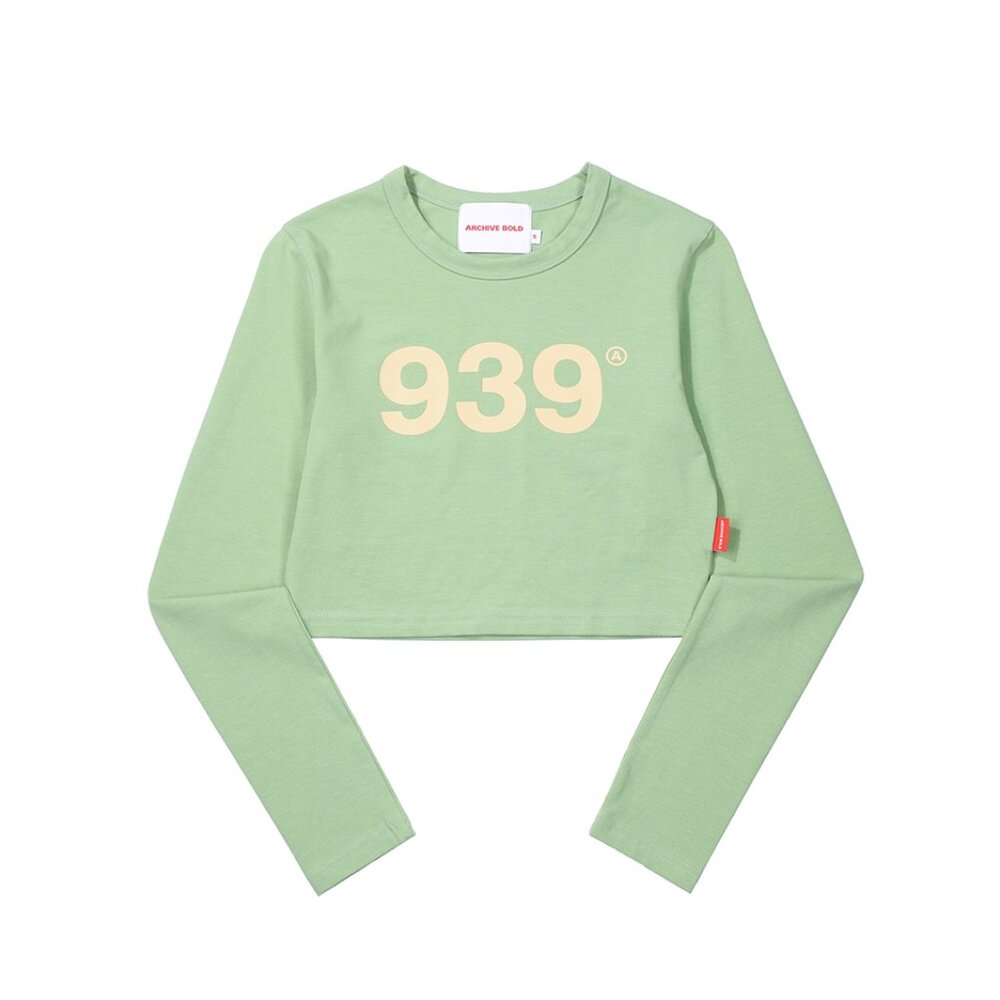 ARCHIVE BOLD 939 Logo Long Sleeve Crop Top (Sage)